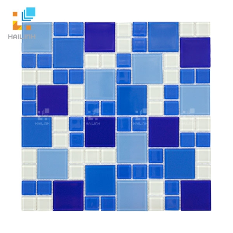 Ảnh Gạch Mosaic thủy tinh HLMST330394 màu xanh trắng 1