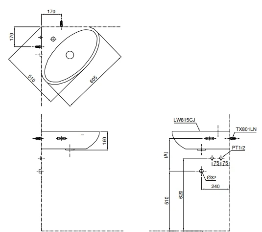 Ảnh Chậu rửa treo tường TOTO LW815CJW/F 1