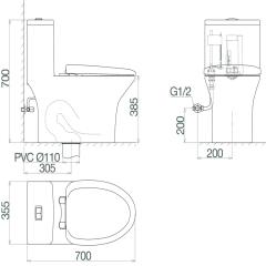 Ảnh Bồn cầu 1 khối Fansipan V700 (V72) 5