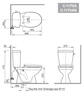 Ảnh Bồn cầu 2 khối Inax C-117VA 2