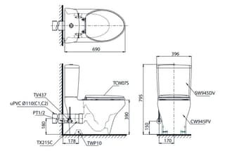 Ảnh Bồn cầu 2 khối TOTO CS945PDE2 2