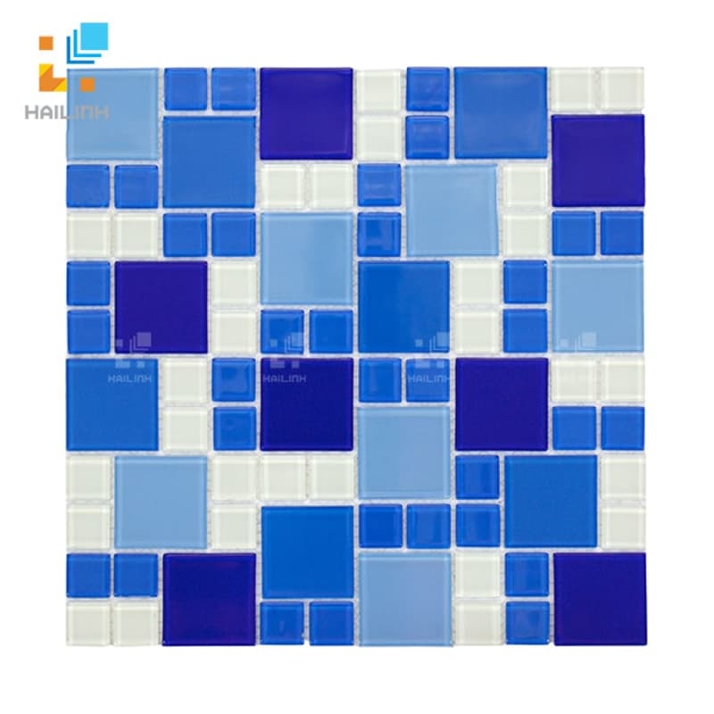 Gạch Mosaic thủy tinh HLMST330394 màu xanh trắng