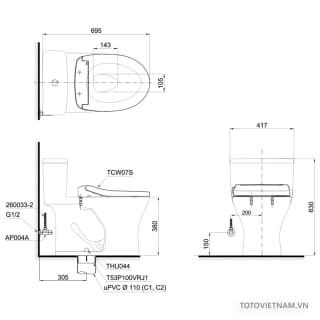 Ảnh Bồn cầu 1 khối TOTO MS855DE2 2
