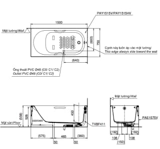 Ảnh Bồn tắm nhựa TOTO PAY1515HVC/TVBF411 2