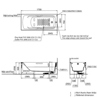 Ảnh Bồn tắm nhựa TOTO PAY1735VC/TVBF411 2