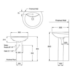 Ảnh Chậu rửa treo tường Cotto C0107+C411 2