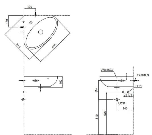 Chậu rửa treo tường TOTO LW815CJW/F