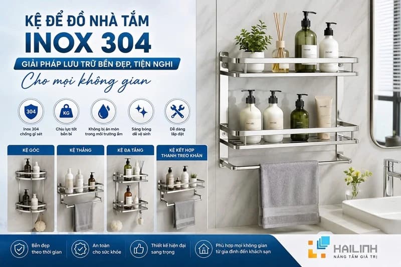 Kệ để đồ nhà tắm inox 304 – Giải pháp lưu trữ bền đẹp, tiện nghi cho mọi không gian