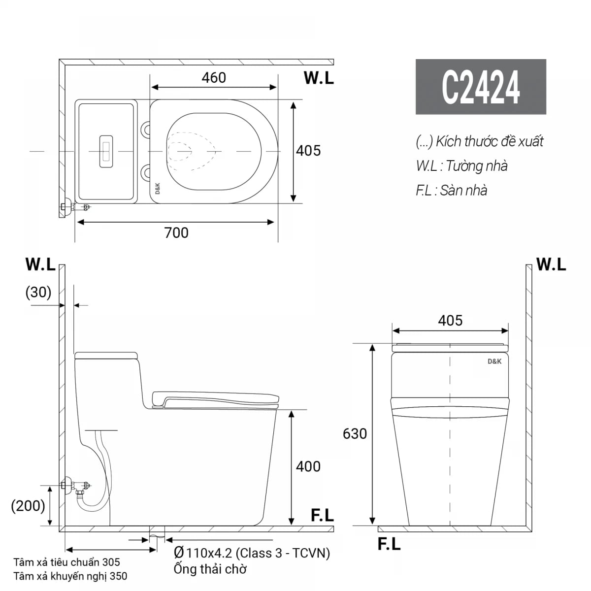 Ảnh Bồn cầu 1 khối D&K DK-C2424 2
