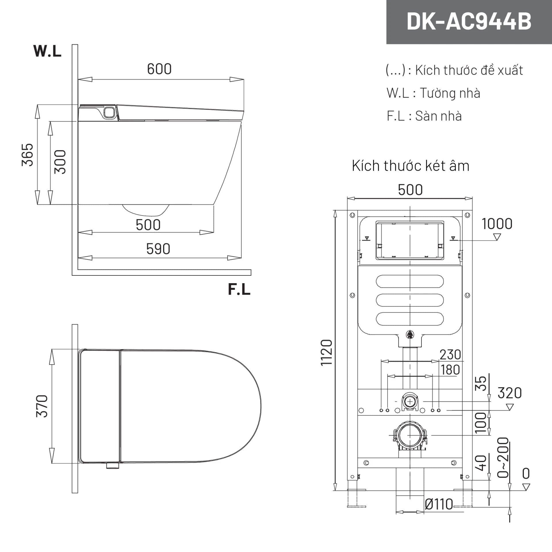 Ảnh Bồn cầu thông minh D&K DK-AC944B (Treo tường) 2