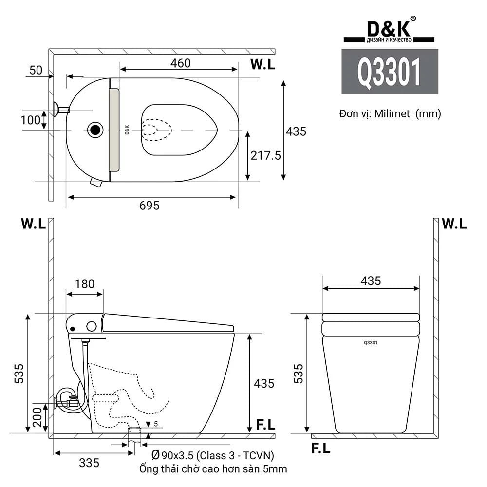 Ảnh Bồn cầu 1 khối D&K DK-Q3301 2