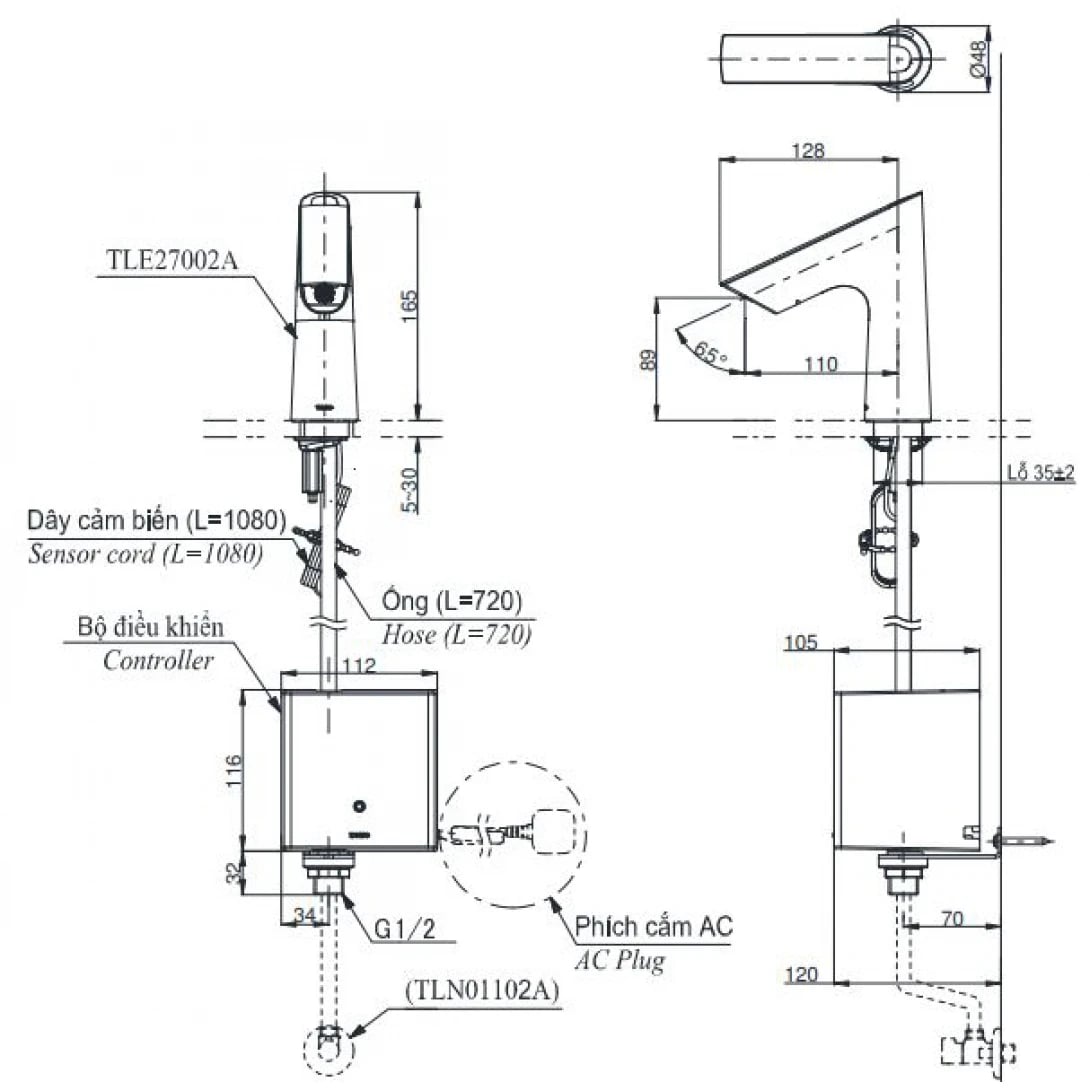 Ảnh Vòi cảm ứng nhiệt độ TOTO TLE27002V/TLE03502A1/TLN01103A/TLE05701A 2