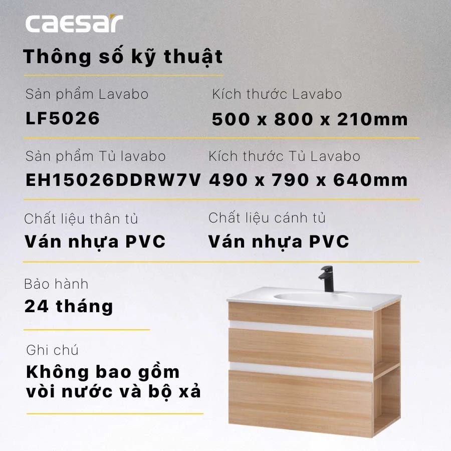 Ảnh Bộ tủ chậu Caesar LF5026 + EH15026DDRW7V 2