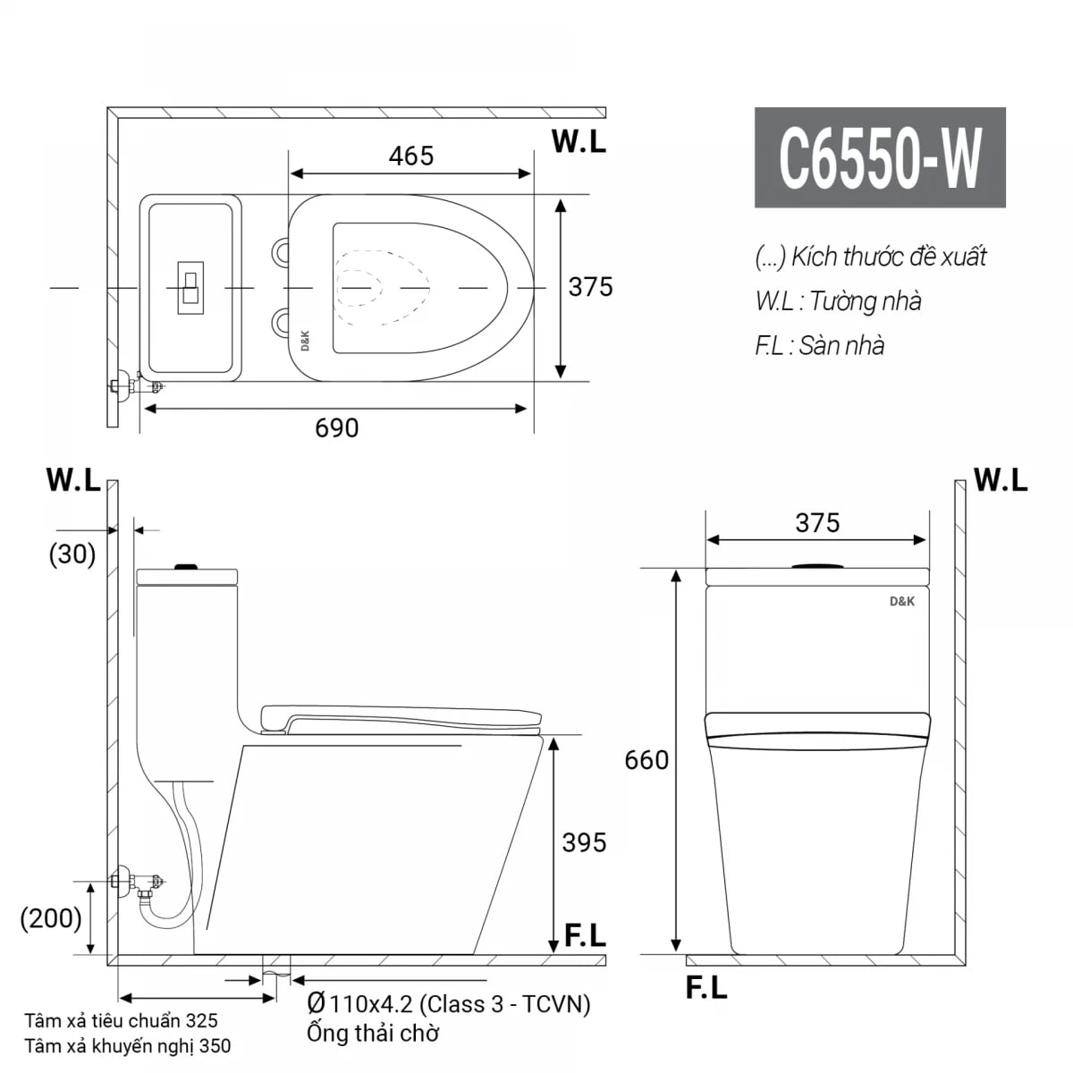 Ảnh Bồn cầu 1 khối D&K DK-C6550-W 2