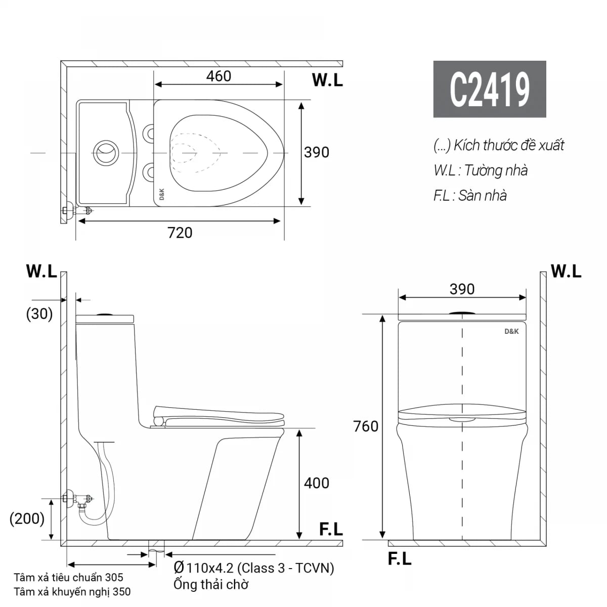 Ảnh Bồn cầu 1 khối D&K DK-C2419 2