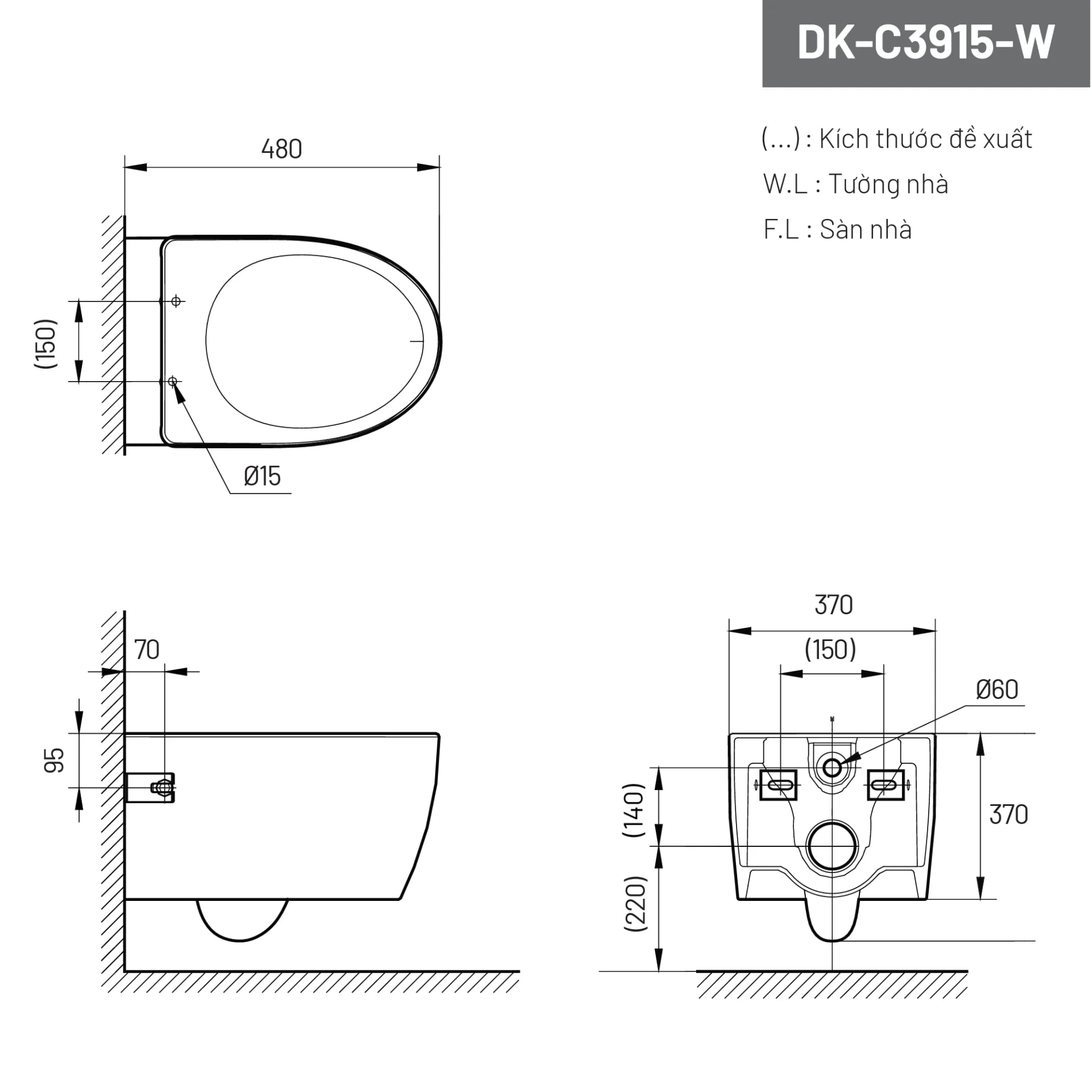 Ảnh Bồn cầu âm tường D&K DK-C3915-W 2