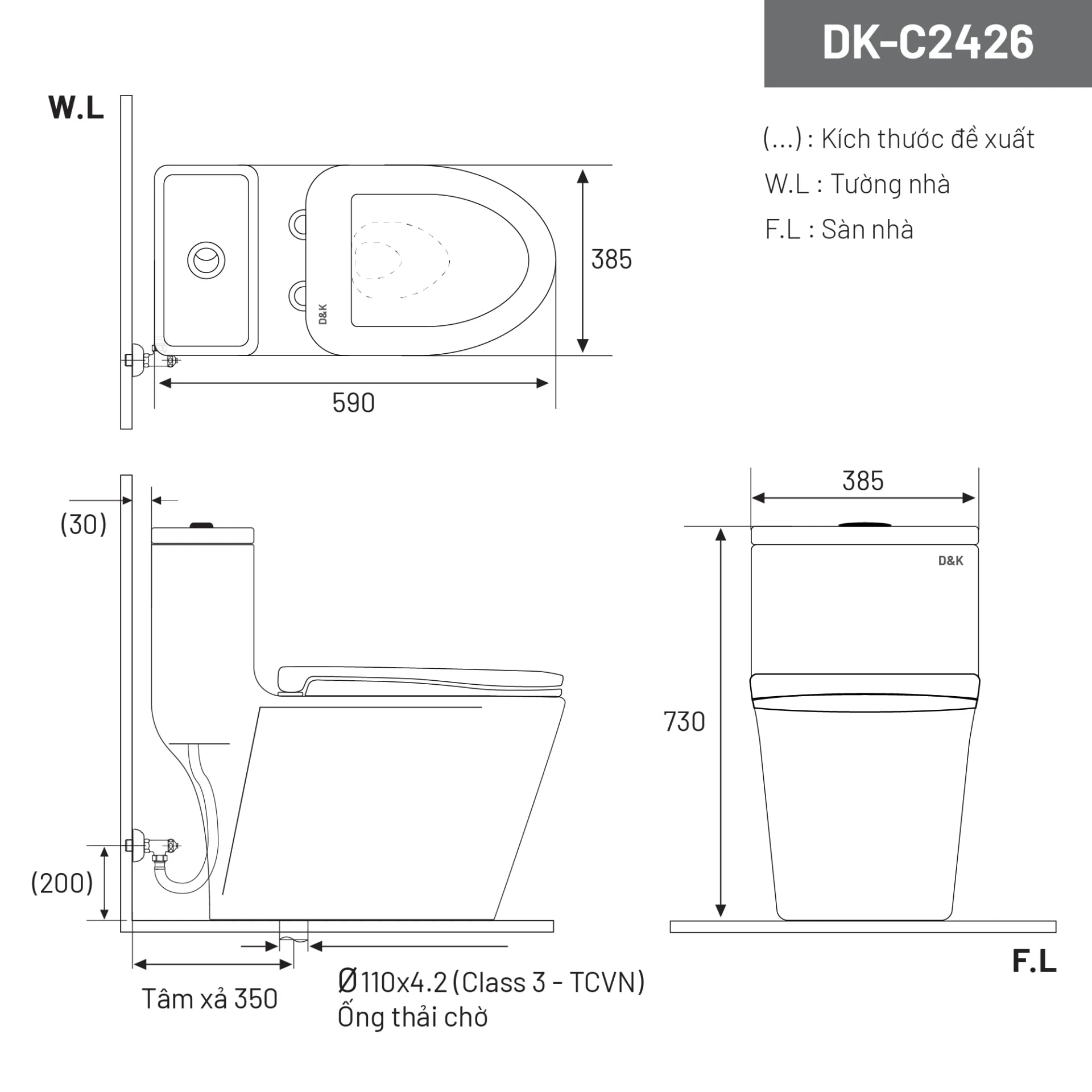 Ảnh Bồn cầu 1 khối D&K DK-C2426 2
