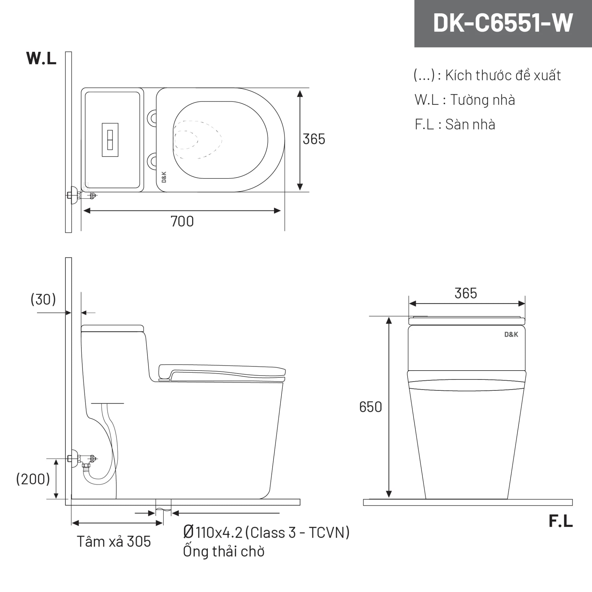 Ảnh Bồn cầu 1 khối D&K DK-C6551-W 2
