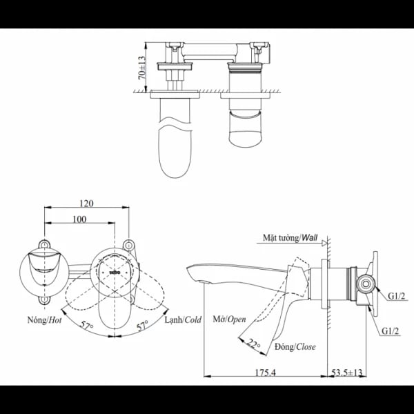 Ảnh Vòi chậu gắn tường TOTO TLG01310BB 2