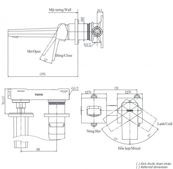 Ảnh Vòi chậu gắn tường TOTO TLG10307BB 2