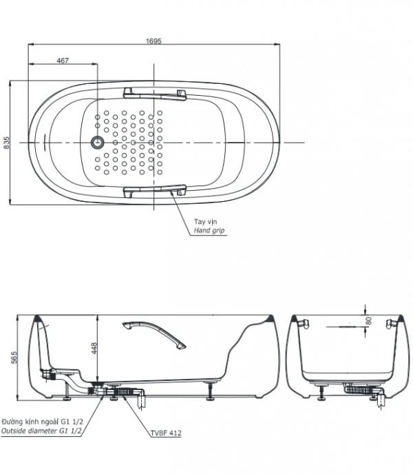 Ảnh Bồn tắm đặt sàn TOTO PJY1744PWEN/TVBF412 2