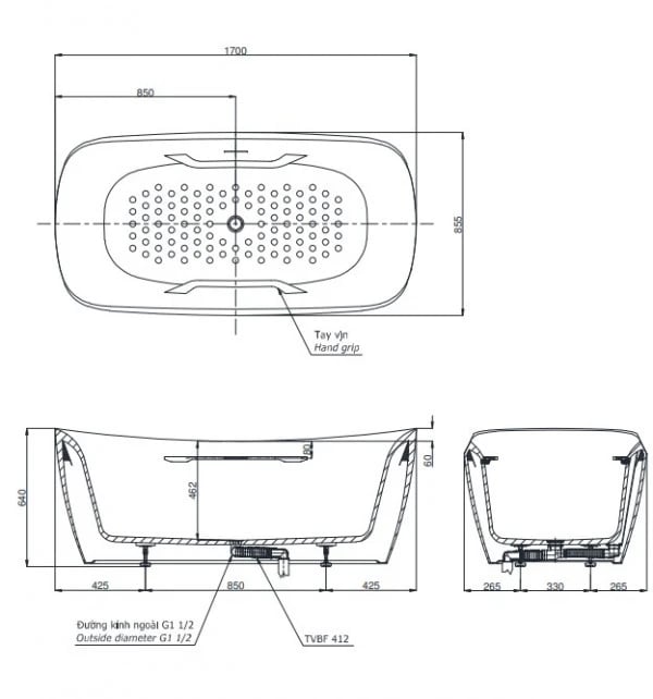 Ảnh Bồn tắm đặt sàn TOTO PJY1734PWEN/TVBF412 2