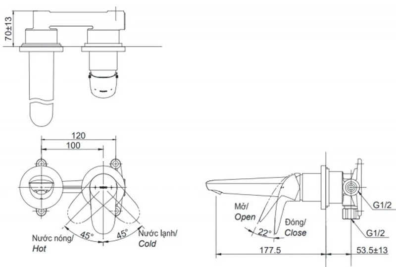 Ảnh Vòi chậu gắn tường TOTO TLS03307B 2