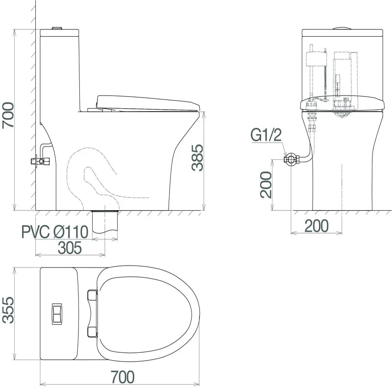 Ảnh Bồn cầu 1 khối Fansipan V700 (V72) 6