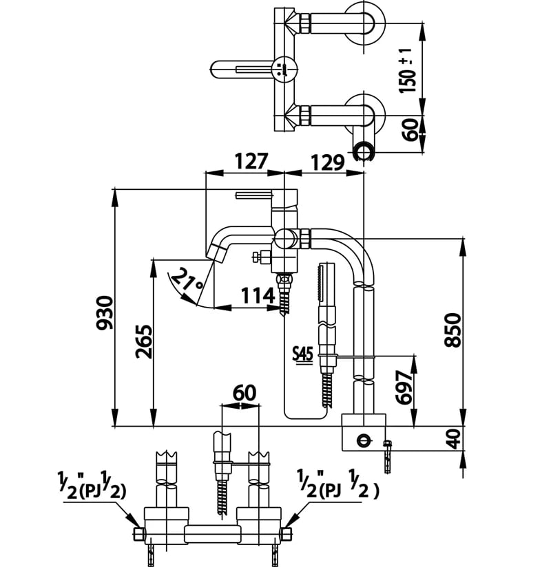 Ảnh Vòi xả bồn tắm Cotto CT338AXS45 2
