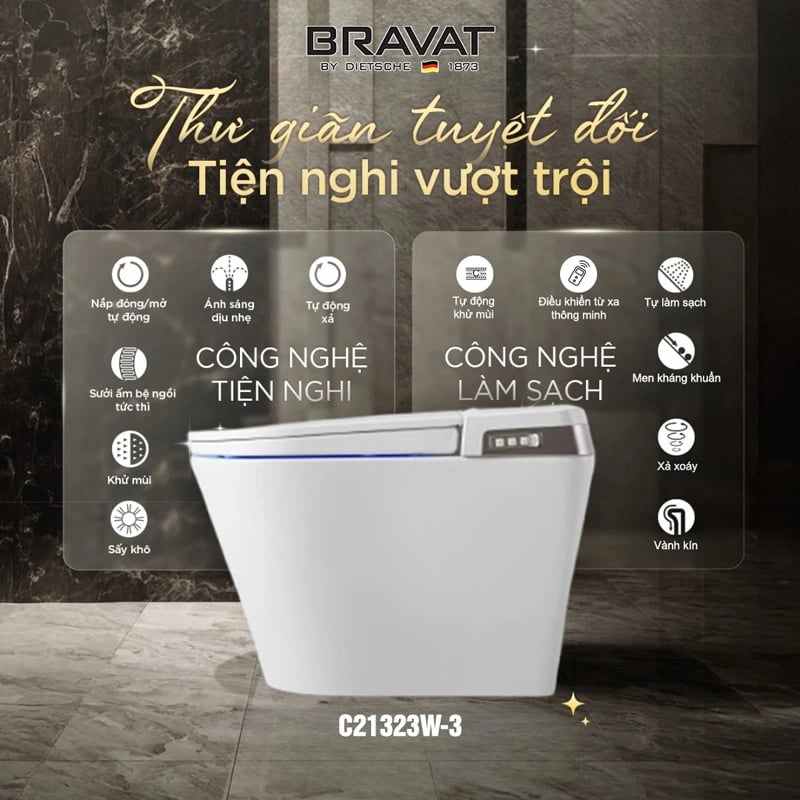 Ảnh Bồn cầu thông minh Bravat C21323W-3-ENG 2