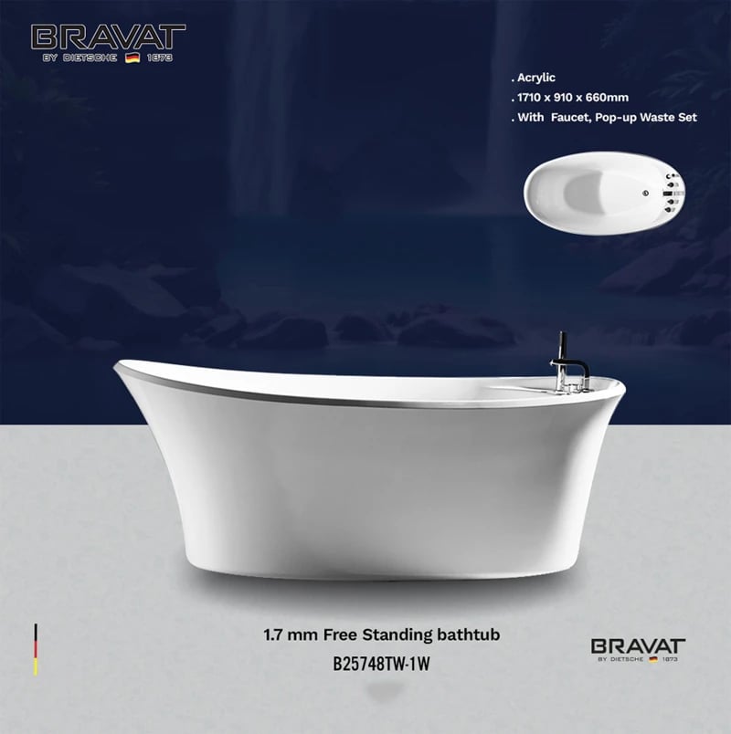 Ảnh Bồn tắm đặt sàn Bravat B25748TW-1W 2