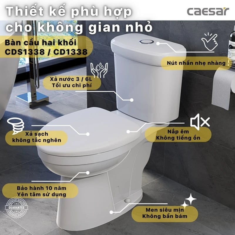 Ảnh Bồn cầu 2 khối Caesar CDS1338 2