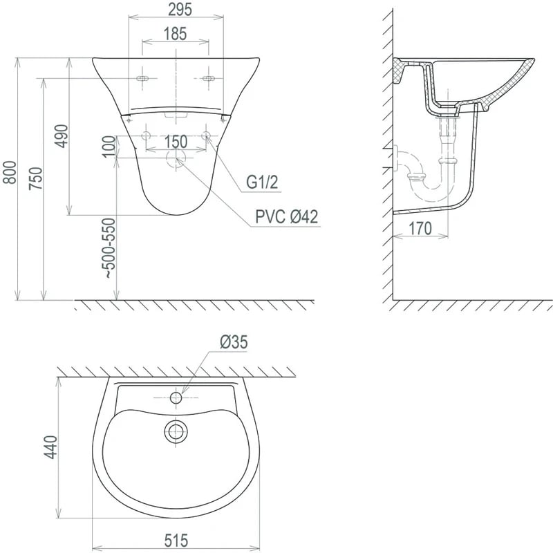 Ảnh Chậu rửa treo tường Sanfi S507 3