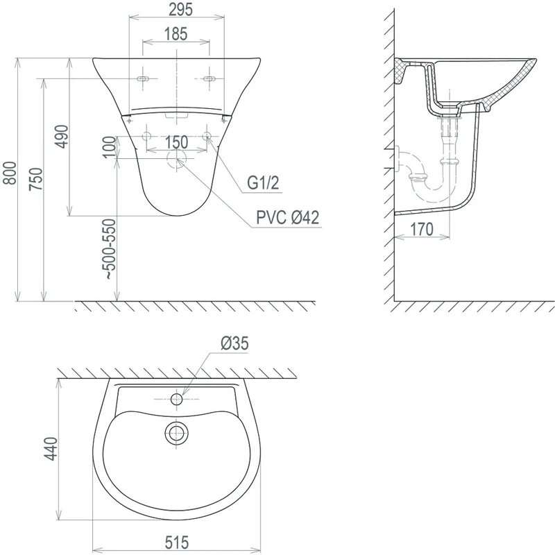 Ảnh Chậu rửa treo tường Sanfi S507 2