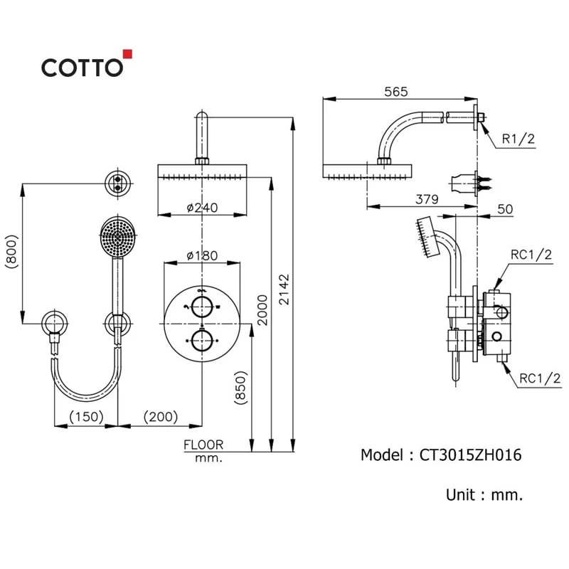 Ảnh Sen tắm âm tường Cotto CT3015ZH016 2