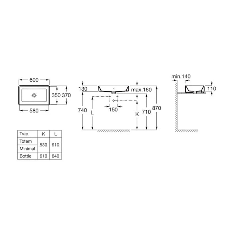 Ảnh Chậu rửa bàn đá Roca A3270Y2000 2