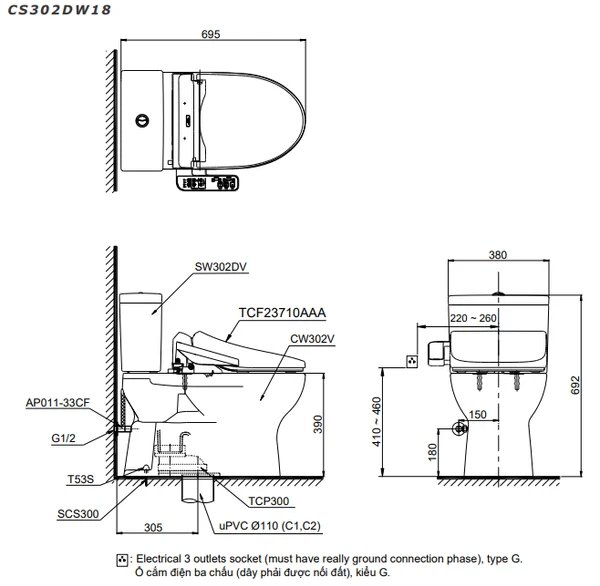 Ảnh Bồn cầu điện tử TOTO CS302DW18 2