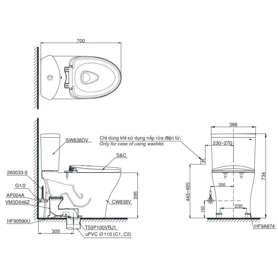 Ảnh Bồn cầu điện tử TOTO CS838CDW17 2