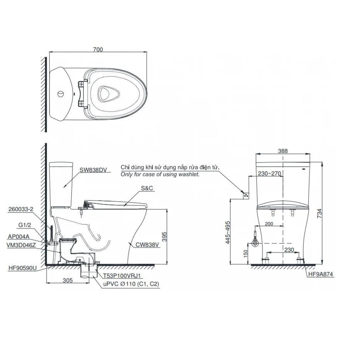 Ảnh Bồn cầu thông minh TOTO CS838DW16 2