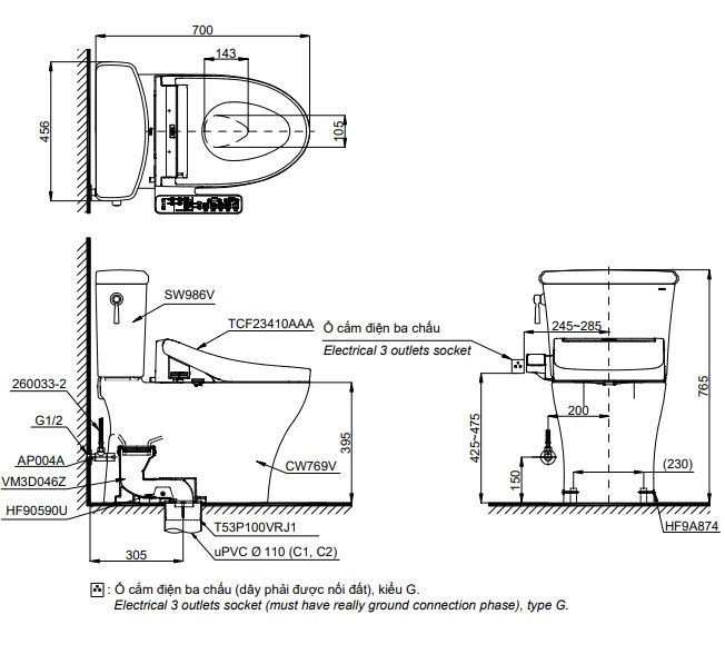 Ảnh Bồn cầu điện tử TOTO CS986GW16 3