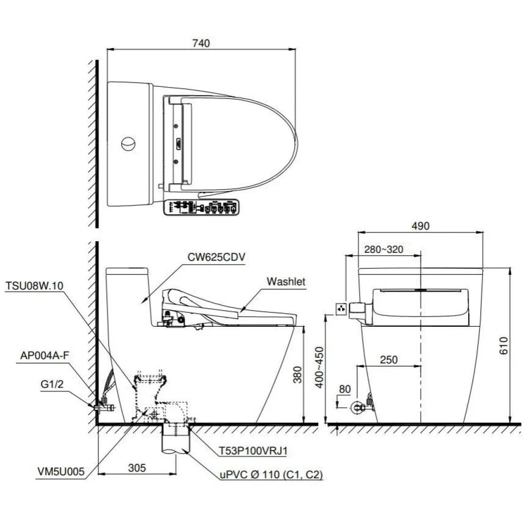 Ảnh Bồn cầu điện tử TOTO MS625CDW23 2