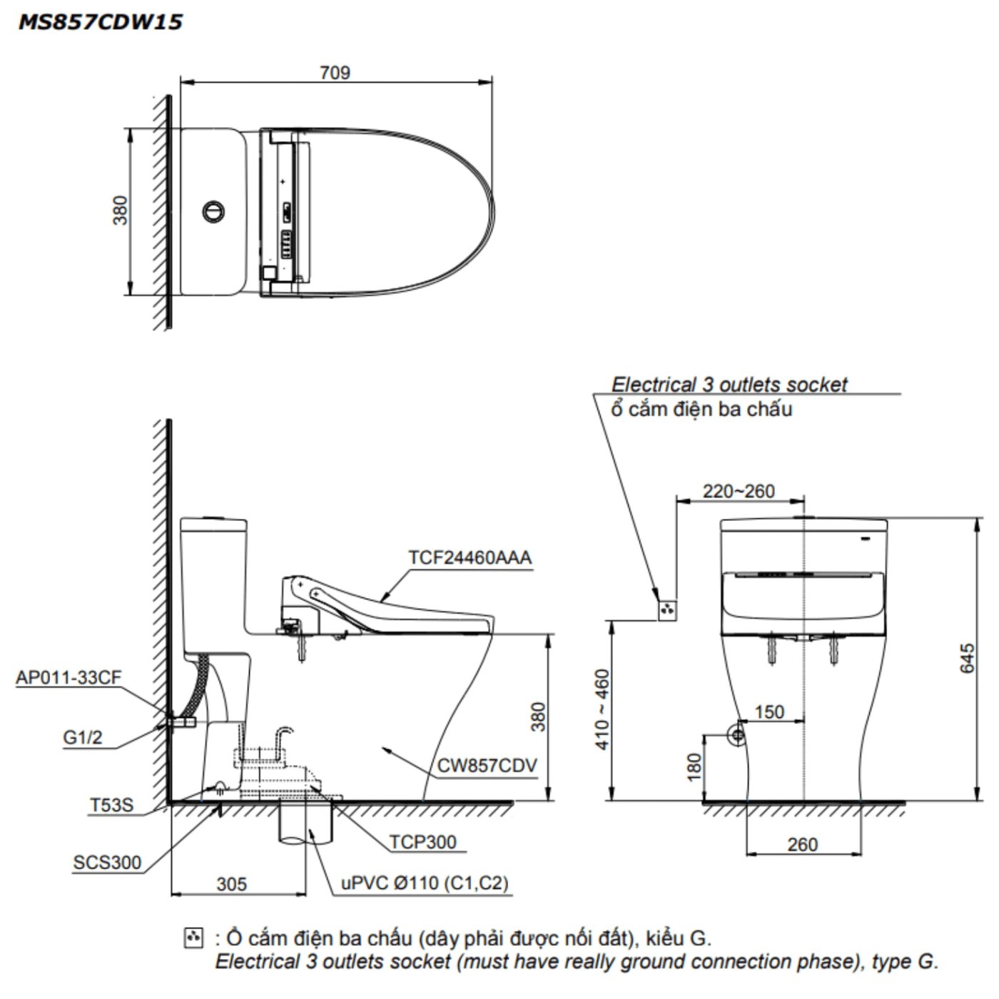 Ảnh Bồn cầu điện tử TOTO MS857CDW15 2