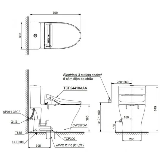 Ảnh Bồn cầu điện tử TOTO MS857DW14 3
