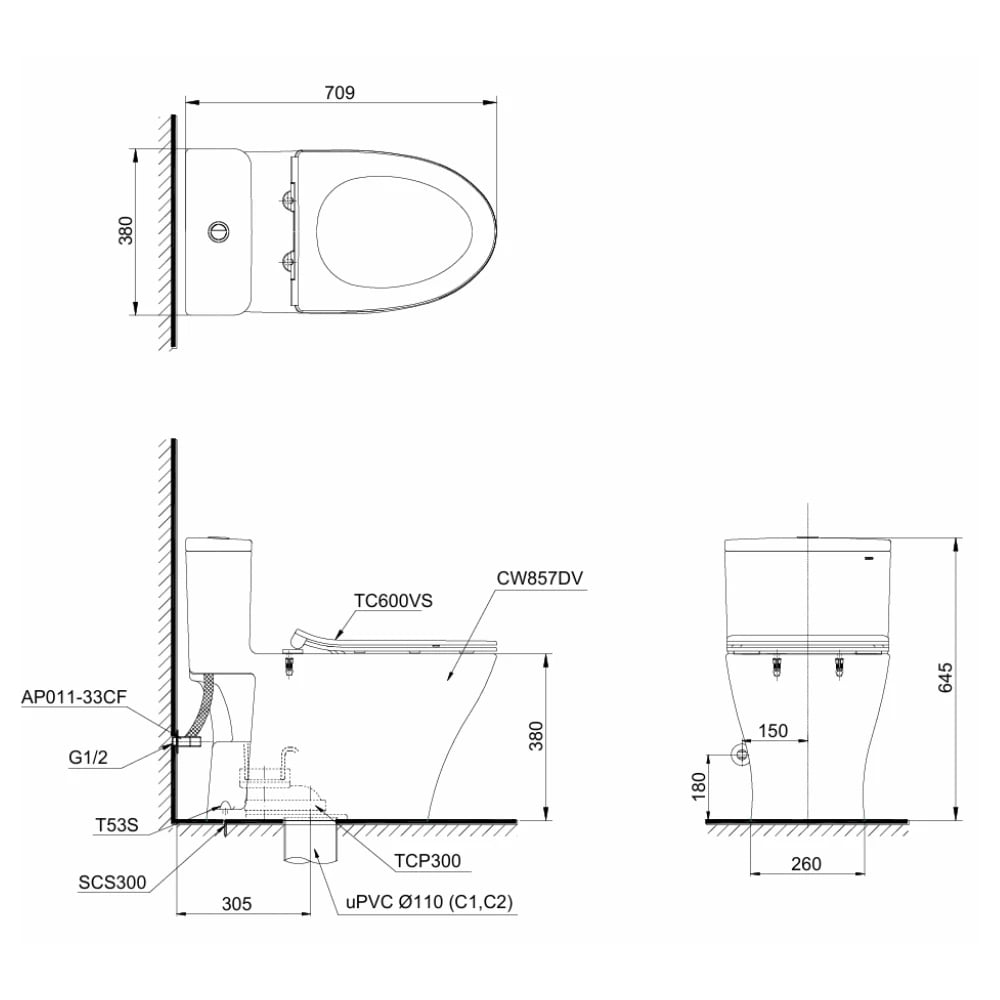 Ảnh Bồn cầu 1 khối TOTO MS857DT2 2