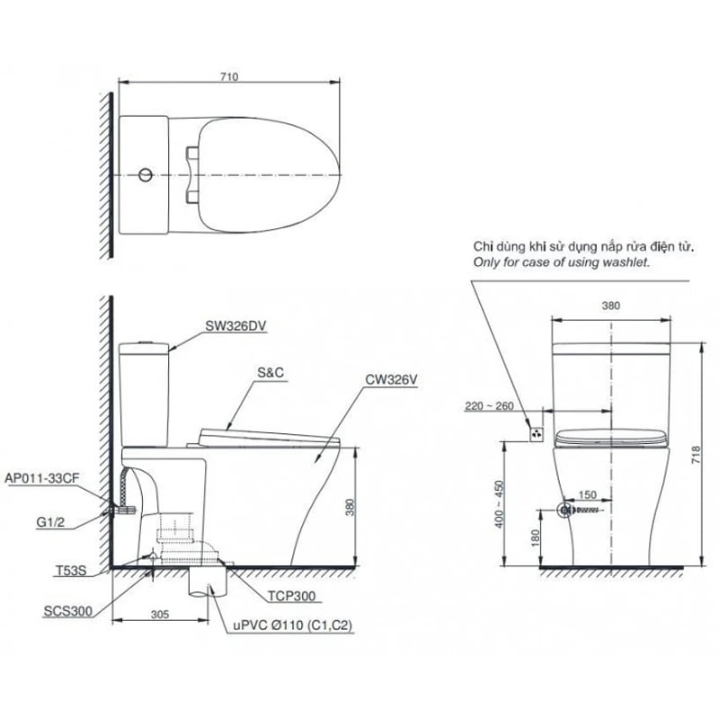 Ảnh Bồn cầu 2 khối TOTO CS326DT10 5