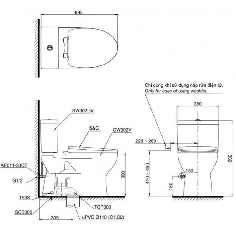 Ảnh Bồn cầu 2 khối TOTO CS302DE2 4