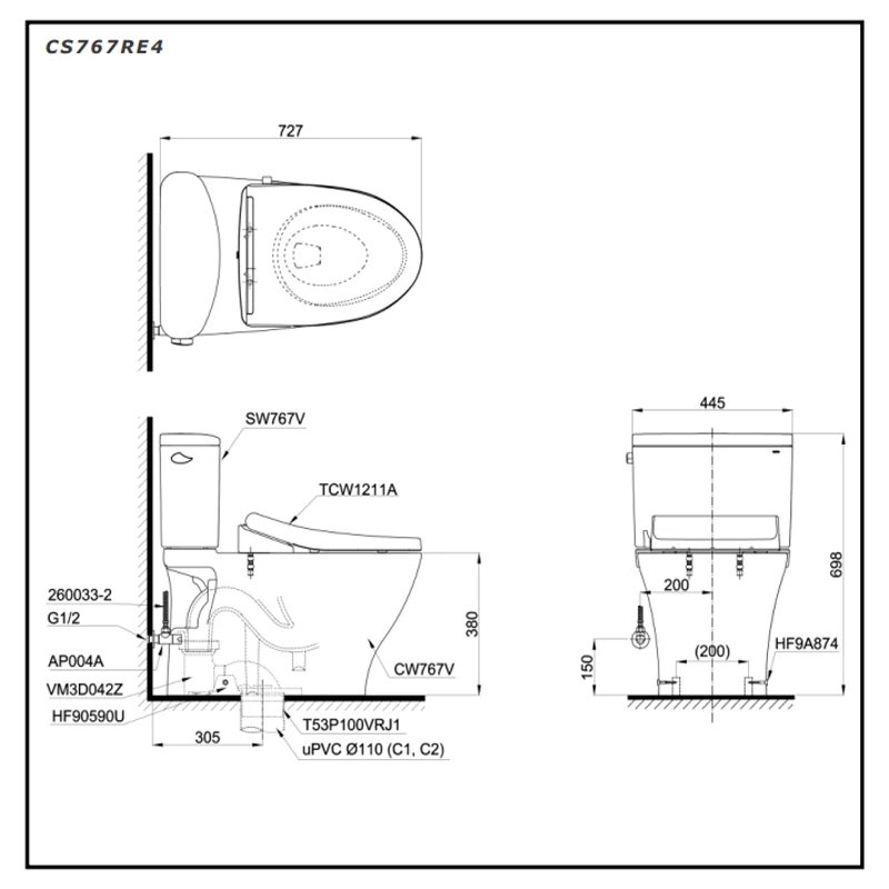 Ảnh Bồn cầu 2 khối TOTO CS767RE4 2