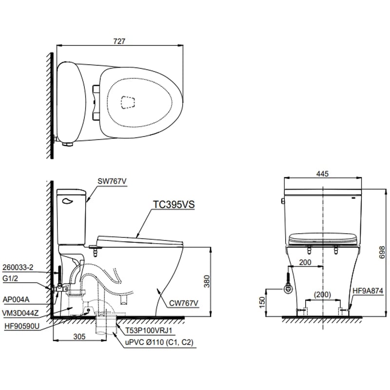 Ảnh Bồn cầu 2 khối TOTO CS767RT10 2