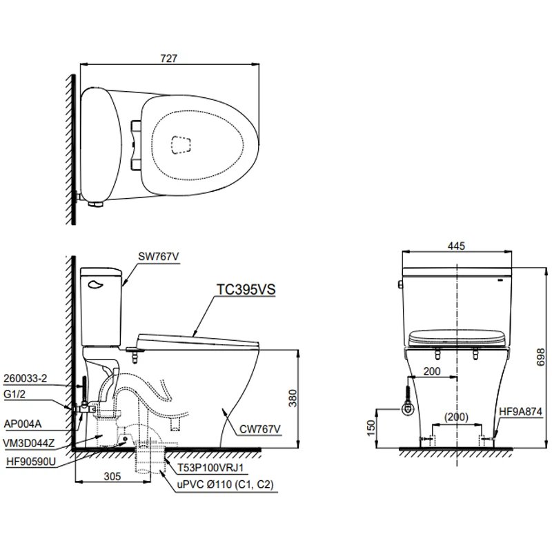 Ảnh Bồn cầu 2 khối TOTO CS767RT10 2
