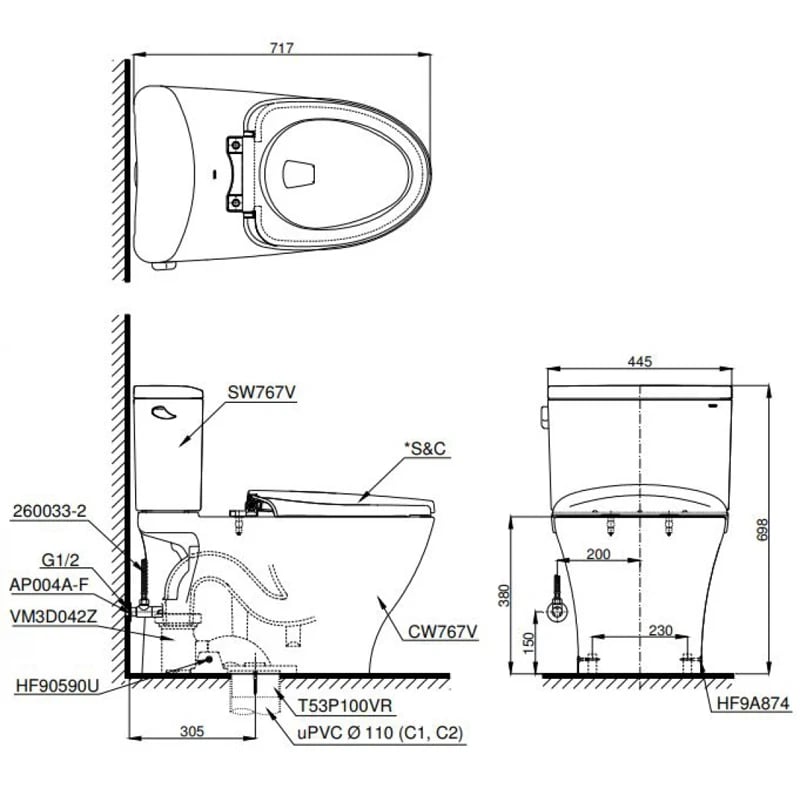 Ảnh Bồn cầu 2 khối TOTO CS767RT8 2